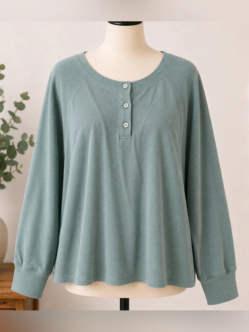 Washed Sage Henley Long-Sleeve Lounge Top
